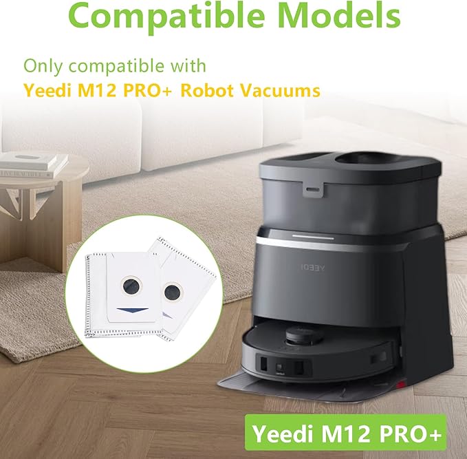 12 Pack Replacement Dust Bags for Yeedi M12 PRO+ Robot Vacuum Cleaner Spare Parts Accessories, 3.9L Large Capacity Dirt Disposable Vacuum Bags - AquaVibe