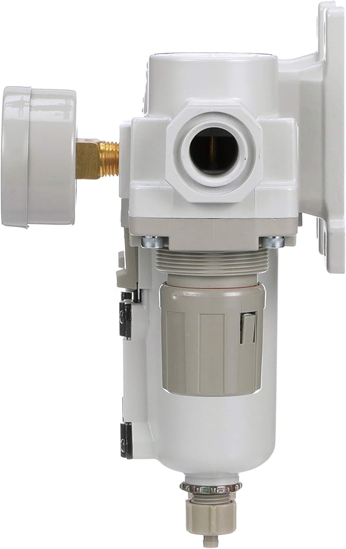 PneumaticPlus SAU430-N04G-MEP 3 Stage Compressed Air Filter Dryer System - Particulate Air Filter, Coalescing Air Filter, Compressed Air Pressure Regulator Combo, 1/2" NPT - Metal Bowl, Manual Drain - AquaVibe