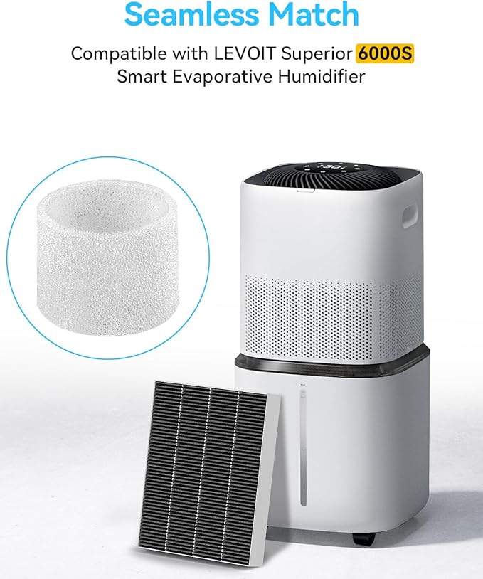 6000S Replacement Filter Kit Compatible with LEVOIT Superior 6000S Smart Evaporative Humidifier (8 Pack Gray Wick Filters and 8 Pack Sponge Filters)