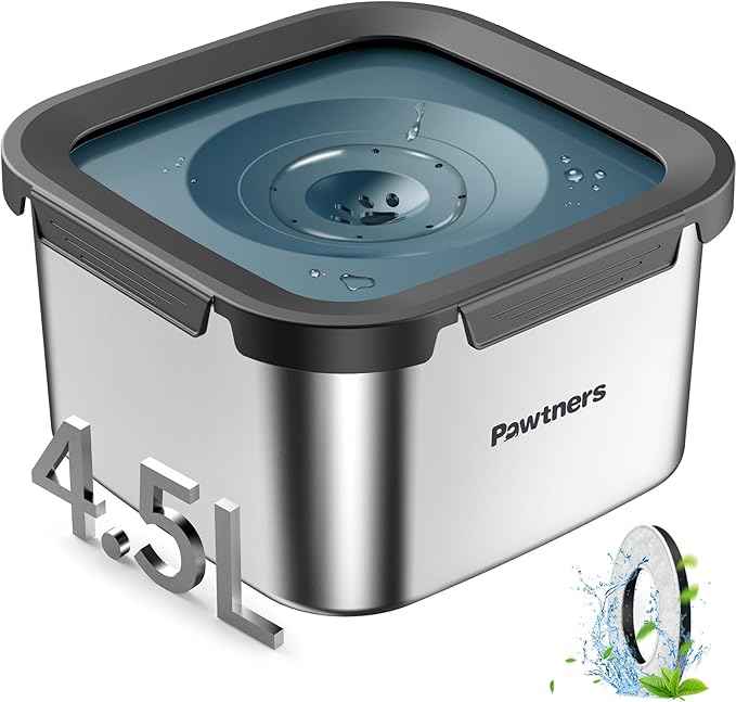 Pawtners Dog Water Bowl No Spill, 152oz/4.5L Stainless Steel Dog Floating Bowl, Slow Water Bowl for Dog with Filter, Non-Slip Base, No Splash Water Bowl for Medium Large Messy Drinkers Blue