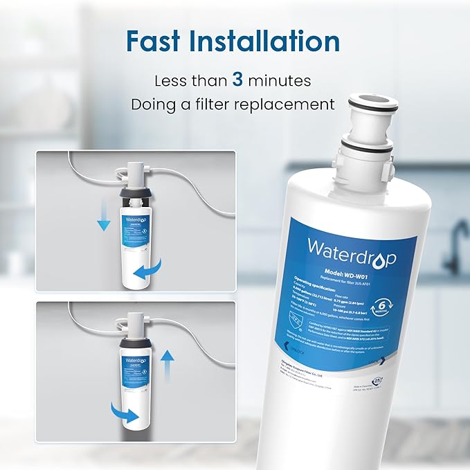 Waterdrop 3US-AF01 Undersink Water Filter, Replacement for Filtrete® 3US-AF01, 3US-AS01, Aqua-Pure AP Easy C-CS-FF, WHCF-SRC, WHCF-SUFC, WHCF-SUF, NSF/ANSI 42 Certified, Pack of 1