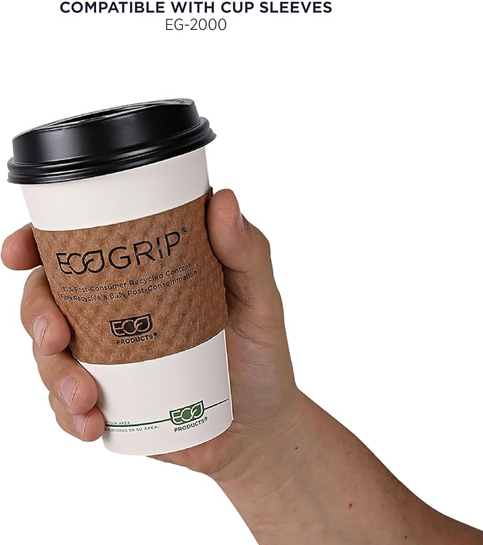 ECO PRODUCTS Compostable Disposable GreenStripe 16oz Coffee Cups, Pack of 50, White Single Wall Hot Paper Cup, Plant Based PLA Lining, Biodegradable