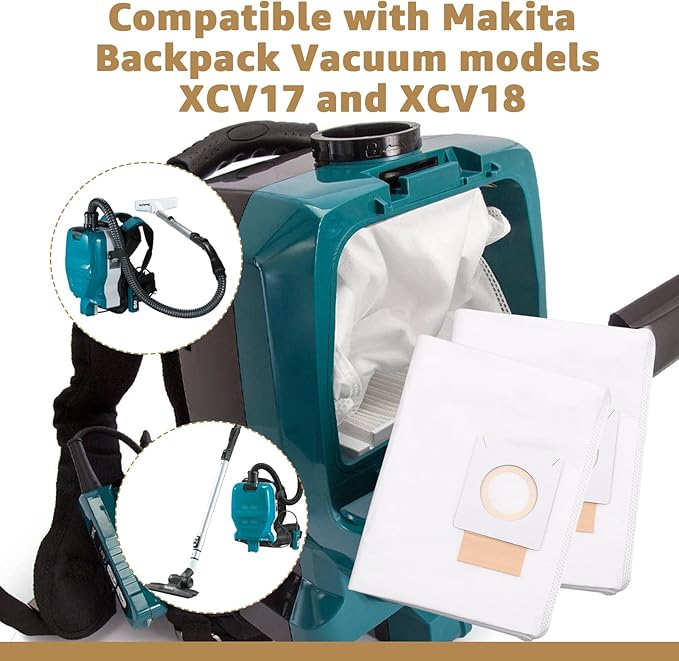 191C26-2 filter bag replacement - Compatible with XCV17/XCV18 18V X2 LXT makita backpack vacuum Heavy-duty filtration, long-lasting durability-5-pack - AquaVibe