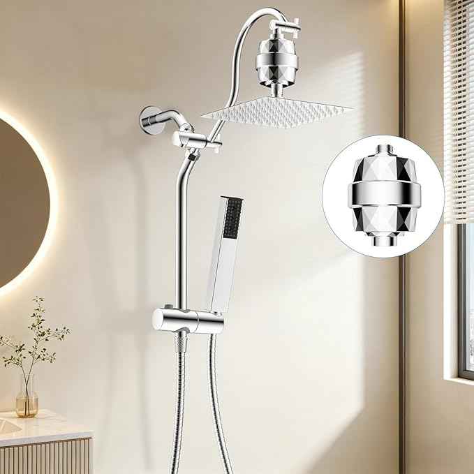 Hibbent Upgraded High Output Shower Filter for Hard Water, 20 Stage Showerhead Filter with Vitamin C, Removes Chlorine and Fluoride, Reduces Dry Itchy Skin, Eczema, and Dandruff, Chrome