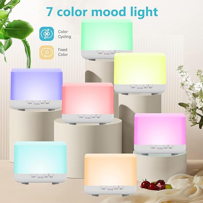 600ml Essential Oil Diffuser White Cute Humidifier with Adjustable Mist Mode,Auto Off,7-Colors Night lignts 3 in 1 Portable Aroma Diffuser for Bedroom/Office/Home