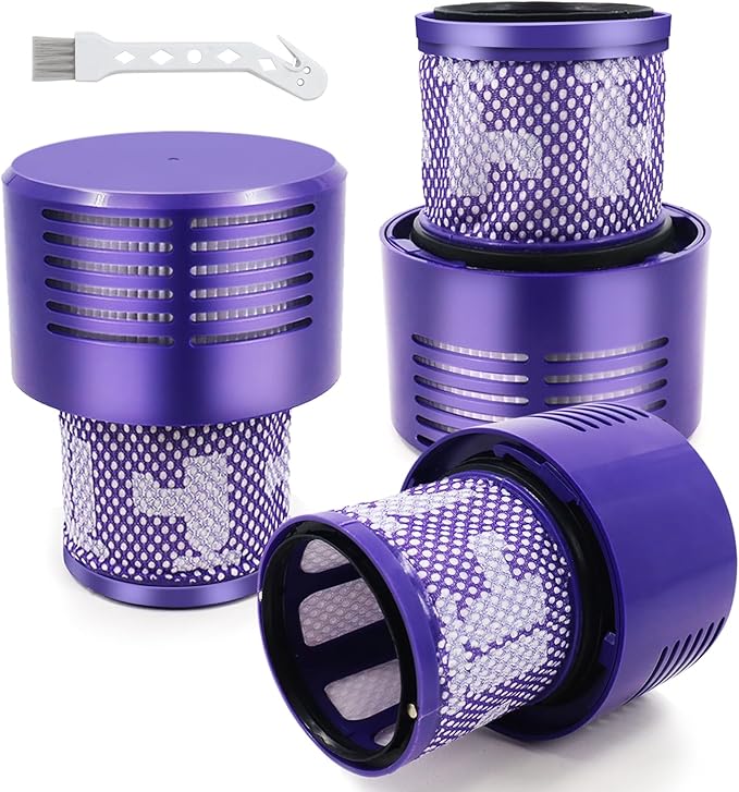 V10 Filters for Dyson V10 Cyclone Series, V10 Animal, V10 Absolute, V10 Total Clean, SV12, Part No. 969082-01, 3 Pack Filters and 1 Clean Brush. - AquaVibe