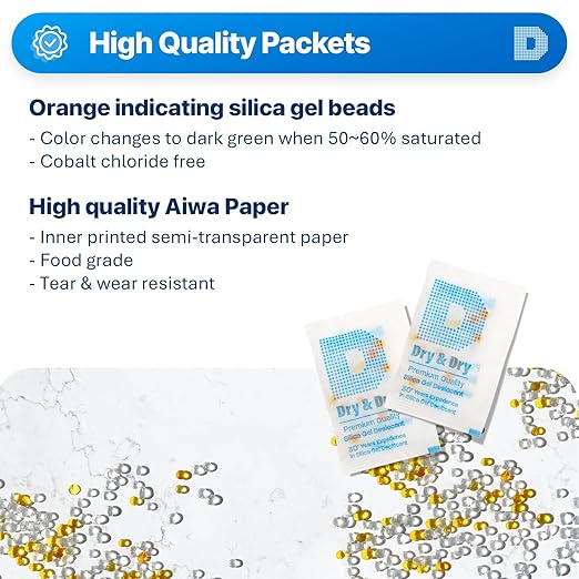 Dry & Dry Premium Orange Indicating Silica Gel Packets Desiccants - Food Safe Silica Gel Packets - Orange - 120 Packets (2 Gram)