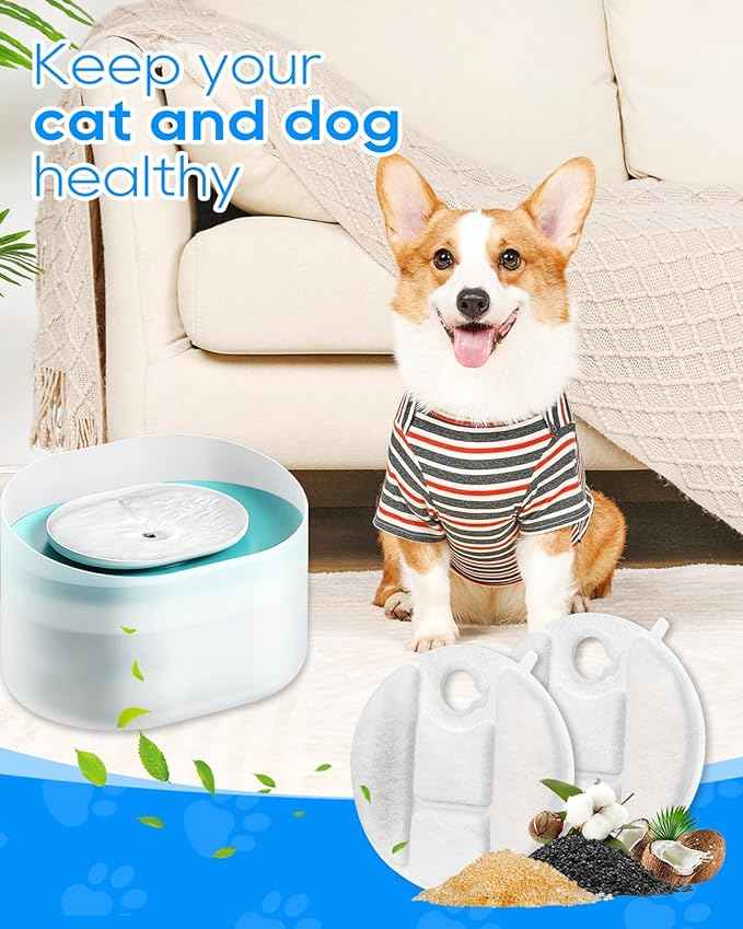 16PCS Cat Fountain Filter Replacement Compatible with Petlibro Water Fountain 2.1Gal/8L Capsule Dog Fountain PLWF008, Pet Water Fountain Filter Dog Water Bowl Fountain for Medium to Large Dogs