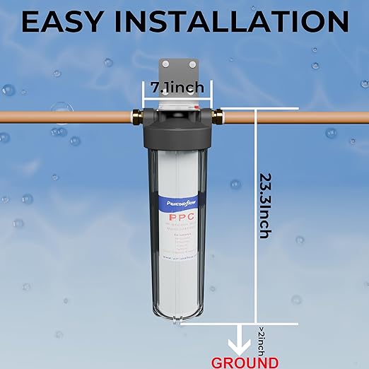 20" x 4.5" Whole House Water Filter Housing – 1" NPT Stainless Steel Ports, Heavy Duty Clear Filter Sump – Double O-Ring Leak-Proof with Pressure Release Valve – Fits All 20x4.5 Filters