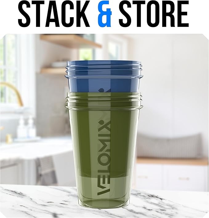 VELOMIX -2 Pack- 20 oz Protein Shaker Bottles for Protein Mixes - 2x Wire Whisk | Leak Proof Shaker Cups for Protein Shakes and Pre Workout | Protein Shaker Bottle Pack (Green/Blue)