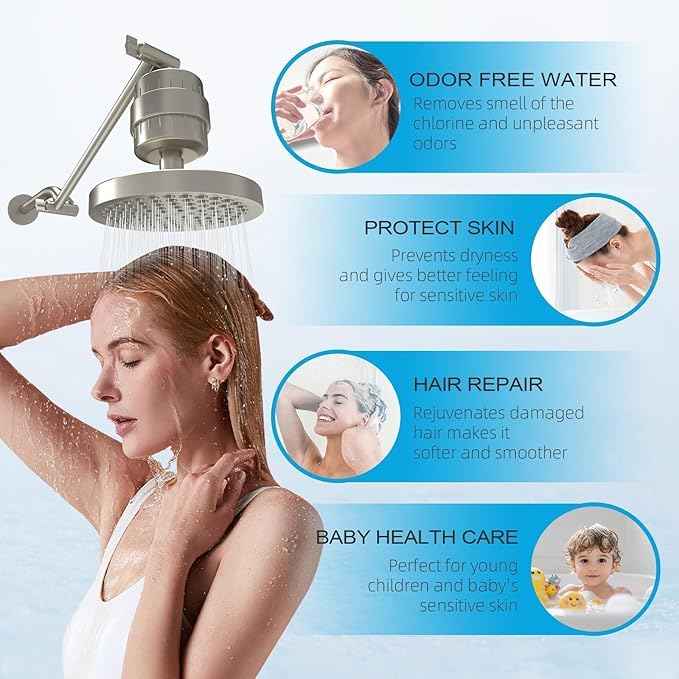 Yodel Shower Filter Brushed Nickel - Shower Head Filter for Hard Water - Water Softener to Remove Chlorine and Fluoride,Improve Hair and Skin Condition