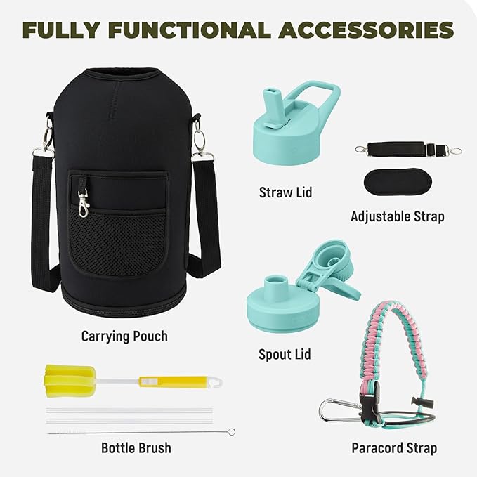 COKTIK 128oz Insulated Water Bottle - Stainless Steel Vacuum Metal, Portable 1 Gallon Large-Capacity Sports Bottle with Straw, Carry Bag and Handle Strap, Ideal for Gym & Hiking(Bubble Gum)