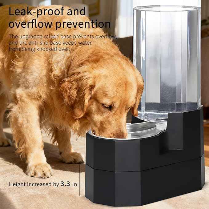 Sfozstra Elevated Dog Water Dispenser: 9L Gravity Auto Refill -Senior & Joint-Friendly Comfort Height - Leak-Proof - Stainless Steel Bowl -for Large Dogs -Multi-Pet Homes -Kitchen/Living Room/Garage