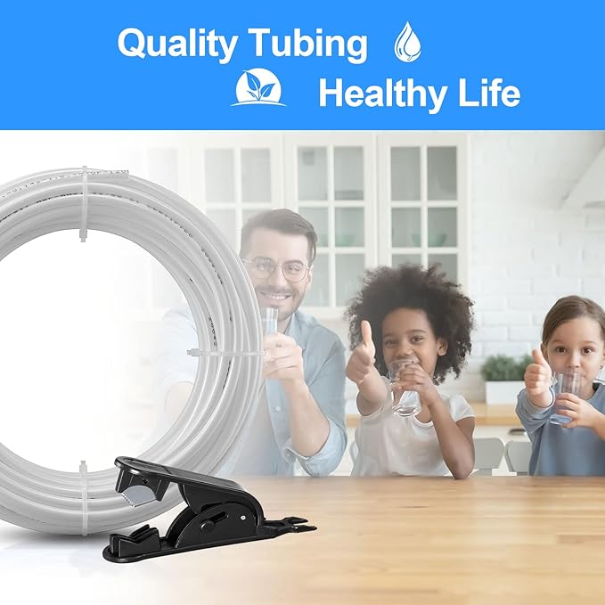 60FT 1/4 Inch O.D.RO Water Tubing,NSF Certified Pipe for RO(Reverse Osmosis) Water Purifier Filter System,BPA free Flexible Plastic Hose(white)+Tube Cutter