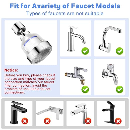 8 PCS Sink Water Filter Faucet Set, Universal 360 ° Rotating Kitchen Faucet Water Purifier, Bathroom Faucet Filter Removes Chlorine Fluoride Hard Water for Home Kitchen & Bathroom