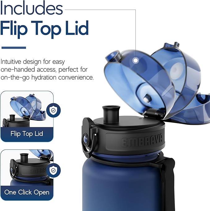 Embrava Sports Water Bottle 32oz - Fast Flow Flip Top Lid - BPA & BPS Free Leakproof Reusable - Lightweight Non-Toxic Tritan Plastic 1 Liter - Gym Hiking Office School Travel