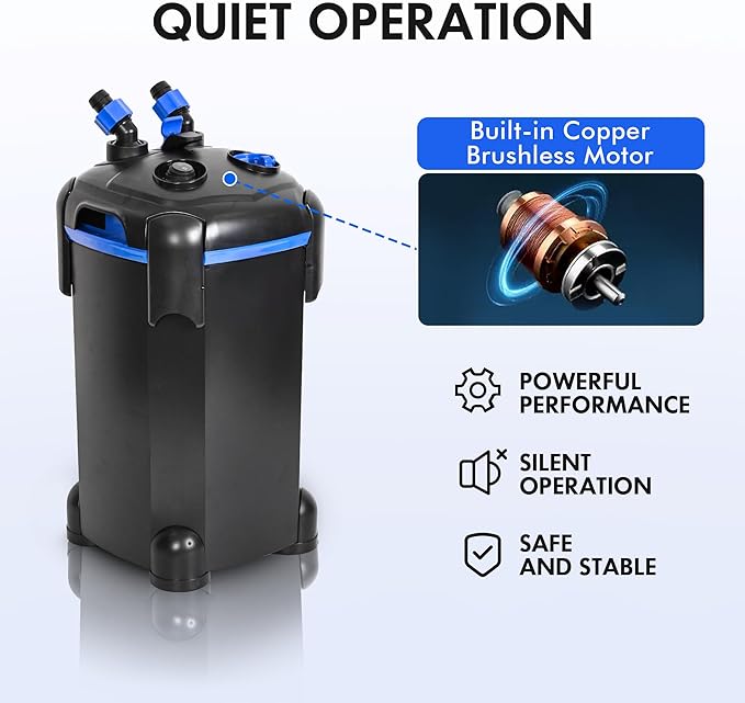 AMOSIJOY 396GPH 3-Stage Canister Filter, Ultra-Quiet External Aquarium Filter with Free Media for Large Fish Tanks and Aquariums