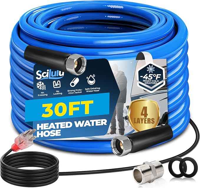 30ft Heated Water Hose for RV, Freeze Protection to -45°F, Lead-Free & BPA-Free, Safe Hose for Campers, Gardening, Livestock, Home Use