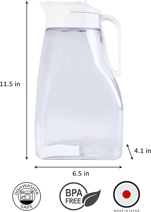 LargePour Airtight Pitcher with Lid, 3.1QT (99oz) – Leakproof Large Water Jug for Tea, Coffee, Juice & More, Top Handle, Locking Spout, Space-Saving, Easy Pour, Dishwasher Safe, Made in Japan