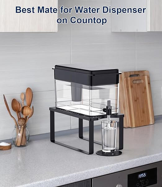 Water Filter Dispenser Stand with Drip Tray - 7.9''W x 14.9''D x 7''H, Metal Stand Designed For Brita Filter, Compatible with Zero Water, PUR, Waterdrop etc.