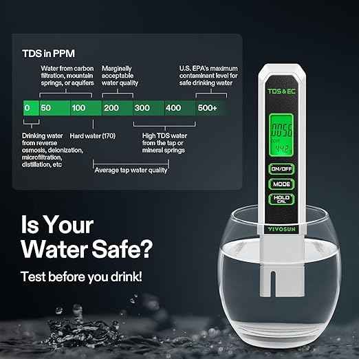 VIVOSUN TDS Meter, 3 in 1 TDS, EC & Temperature Meter, Accurate Digital Water Quality Tester for Drinking Water, Aquarium, Hydroponics, RO/DI System, Swimming Pool, White