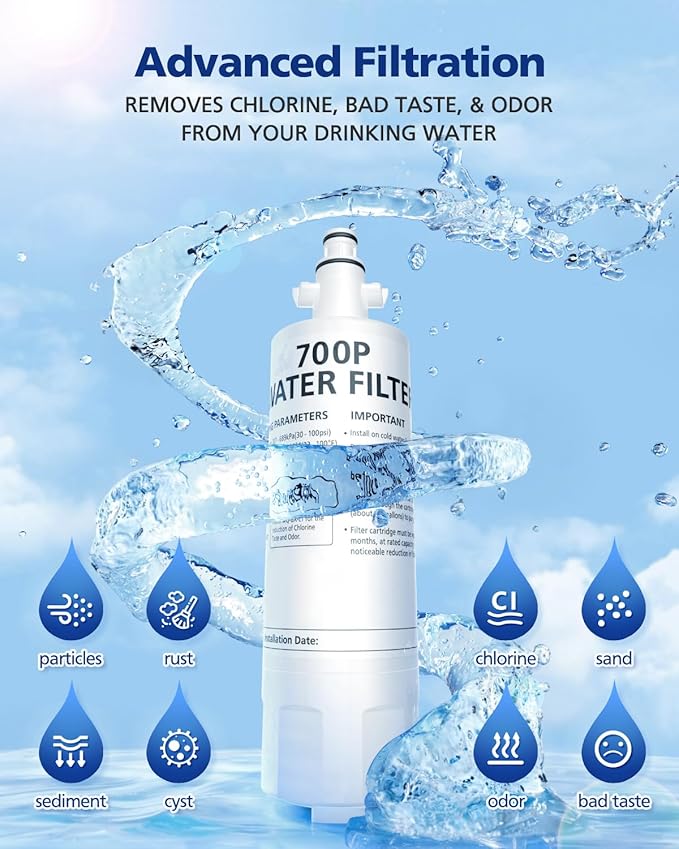 ADQ36006101 Water Filter Compatible With LG LT700P LT700PC Kenmore 9690, ADQ36006102 RFC1200A 46-9690 LFXS30766S Water Filter Replacement LT120F Fresh Air Filter 300 Gallon, 3 Pack - AquaVibe