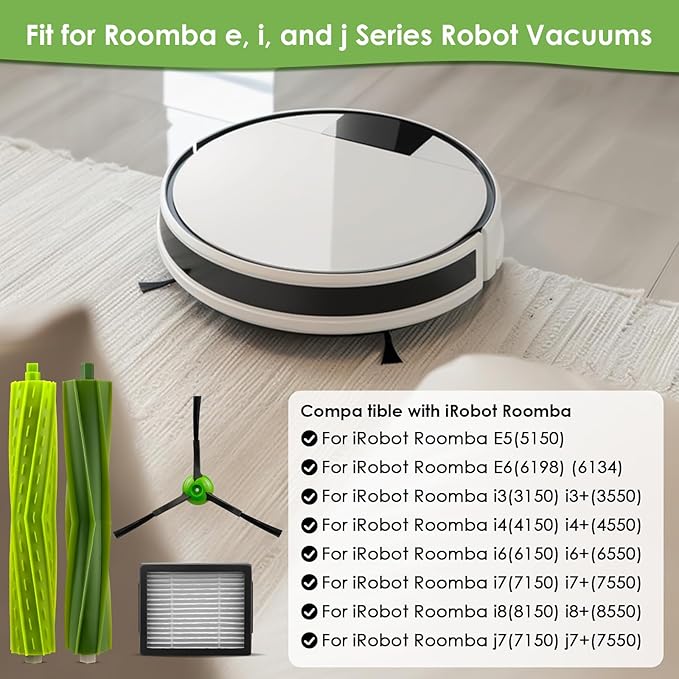 20 Pack Replacement Parts for iRobot Roomba i3 i3+ i7 i7+ i4 i6 i6+ i8 i8+/Plus E5 E6 E7 J7 i5 j5+ I, E &J Series Robot Vacuum Cleaner, 2 Sets Roller Brush, 8 HEPA Filters and 8 Side Brushes - AquaVibe
