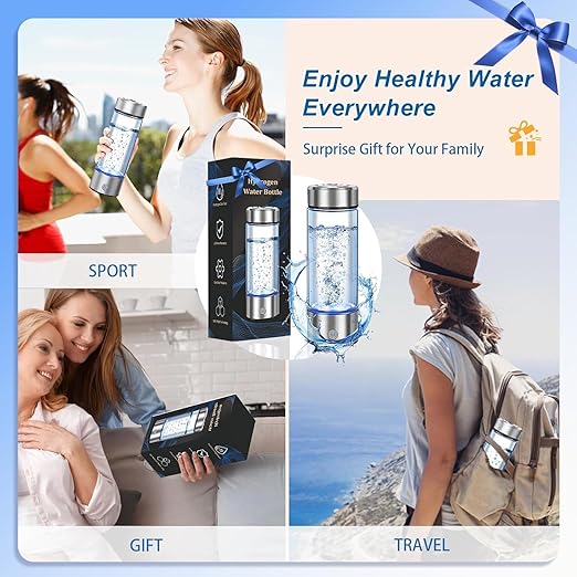 2026 Upgrade Hydrogen Water Bottle, Portable Hydrogen Water Ionizer Machine -SPE PEM Tech, Rechargeable Hydrogen Rich Water Glass Bottle for Travel, Gifts for Women, Christmas Gifts, Gifts Idea