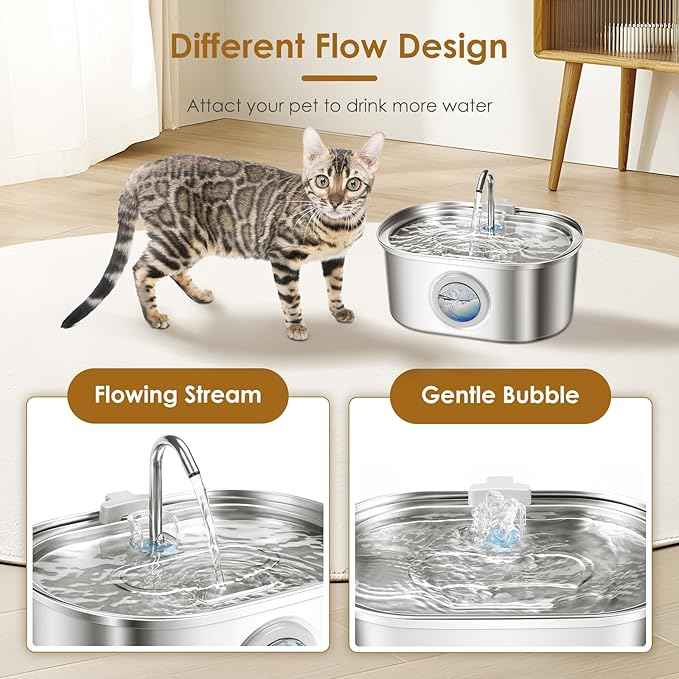 Animal Activated Livestock Waterers,Cat Water Fountain Pet Water Fountain 3.2L/108oz Stainless Steel Pet Fountain Dog Water Dispenser