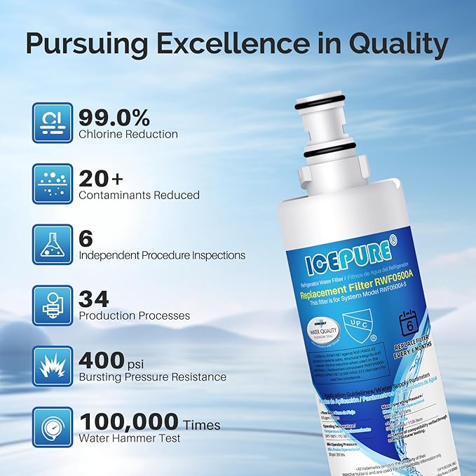 ICEPURE 4396508 Refrigerator Water Filter Compatible with Whirlpool 4396508, 4396510, edr5rxd1, filter 5, 4392857, NL240V, WFL400, 9010 filter, wf285, 4396547, RWF0500A 4 PACK - AquaVibe