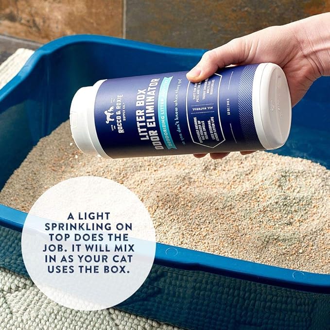 Rocco & Roxie Litter Box Odor Eliminator, Best Natural Urine Deodorizer for Cat Litter Boxes Cats Smell Control, Odor Absorber, Safe for Kitty, 12 oz - AquaVibe