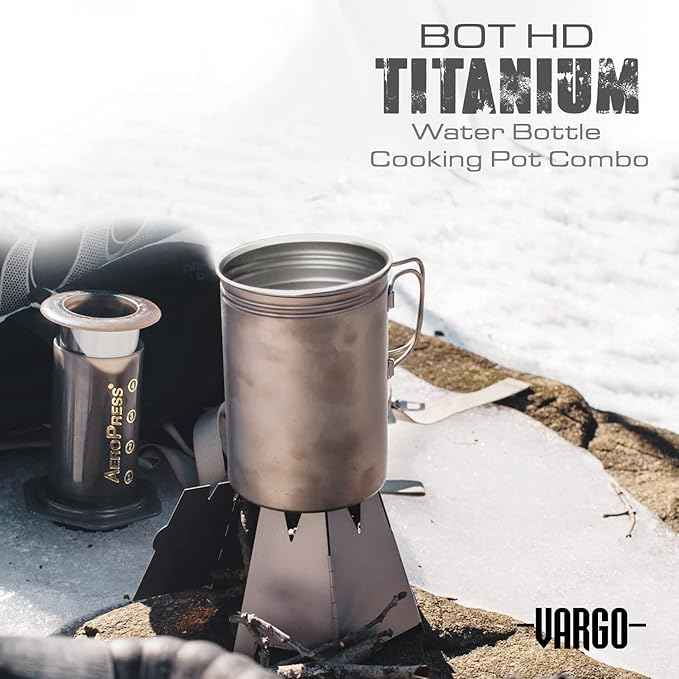 Vargo Titanium BOT Series | BOT-HD Bottle Pot – 1 Liter (34 oz.) Ultralight Water Bottle Cooking Pot Weighs 153 grams (5.4 oz.) | Backpacking Camping