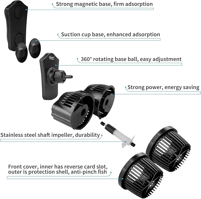 hygger 4200GPH Double Head Aquarium Circulation Pump, Quiet 12W Aquarium Wave Maker, with Strong Magnetic Suction Base, 360°Adjustable Power Head, for 110~240 Gal Tank - AquaVibe