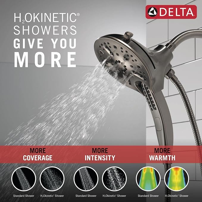 Delta Faucet 5-Spray In2ition 2-in-1 Dual Hand Held Shower Head with Hose, H2Okinetic Handheld Shower Head with Magnetic Docking, Black Handheld Shower Heads, Black Stainless 58620-KS-PR25-PK