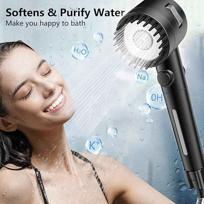 Turbo Shower Head Filter with Minerals, Ion Drops Filtered Shower Head High Pressure Hydro Showerhead Filter for Hard Water, Reduces Dry Itchy Skin, 2.7in Set of 6 Replacement PP-Cotton Filters