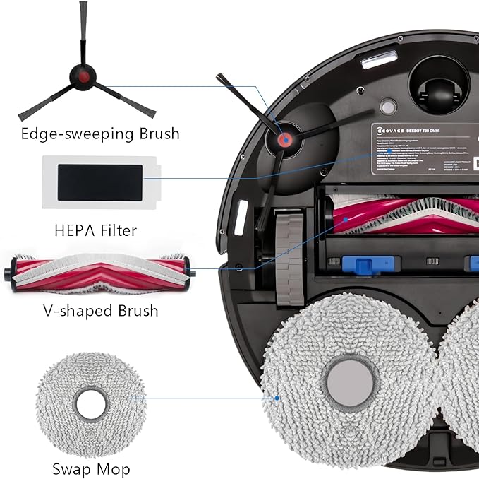 21 Pack Replacement Parts for Yeedi M12 PRO+ Robot Vacuum Accessories Kit, Cleaner Inclue 1 V-shaped Brush, 6 Side Brushes, 6 Dust Bags, 4 Hepa Filters, 4 Mop Pads, 1 Clean Tool - AquaVibe
