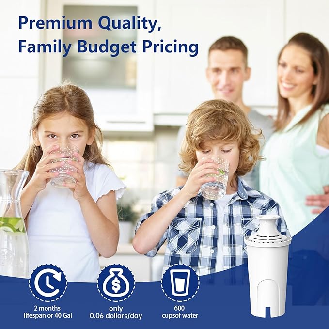 Replacement for Brita® Filter, Brita® Water Pitchers and Dispensers, Classic 35557, OB03, Mavea® 107007, Reduces Chlorine, 1 Year Supply (6 Pack)