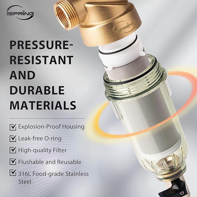 iSpring WSP2PK21 Reusable Whole House Spin Down Sediment Water Filters, Twin Pack with 200 Microns and 100 Microns Filter Sizes, Clear Housing, Lead-Free Brass