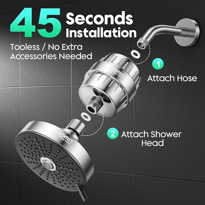 Filtered Shower Head - for Healthier Skin & Hair | 3 Mode High Pressure Shower Head with 25-Stage Filtration | Removes 99.945% of Chlorine & Heavy Metals | Anti-Chlorine Shower Head COMBO