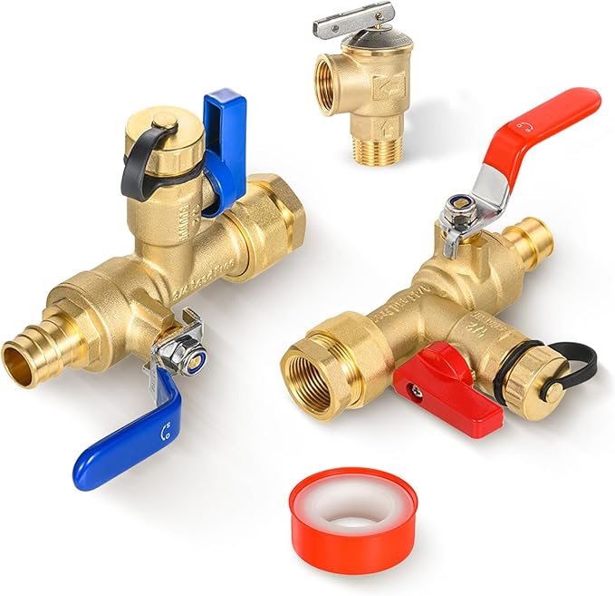 3/4 Inch GUOFIS IPS Tankless Water Heater Valve Kit with Pressure Relief Valve(3/4