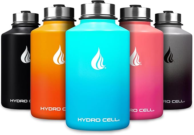 HYDRO CELL Stainless Steel Insulated Water Bottle with Straw - For Cold & Hot Drinks - Metal Vacuum Flask with Screw Cap and Modern Leakproof Sport Thermos for Adults (Teal/Blue 64oz)
