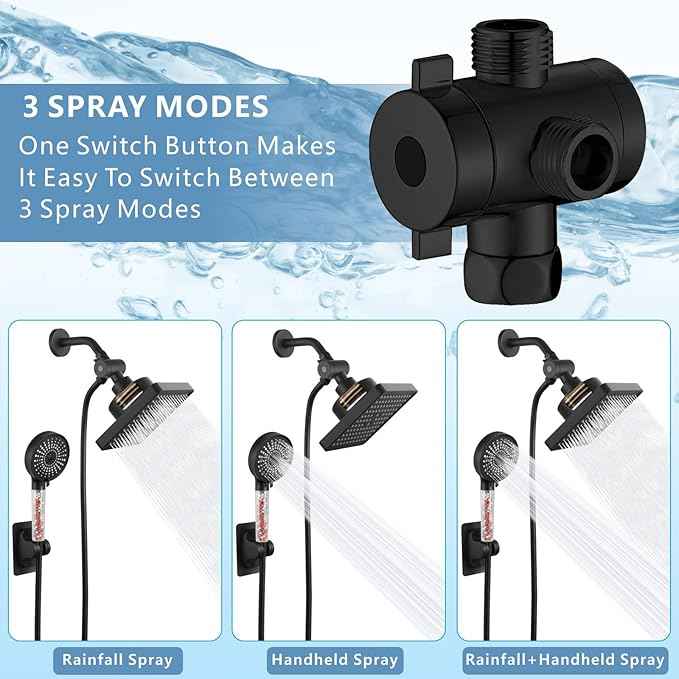 Filtered Shower Head with Handheld Combo, High Pressure Rain Showerhead Filter for Remove Chlorine and Harmful Substances, with Self-adhesive Holder/59" Hose, Matte Black