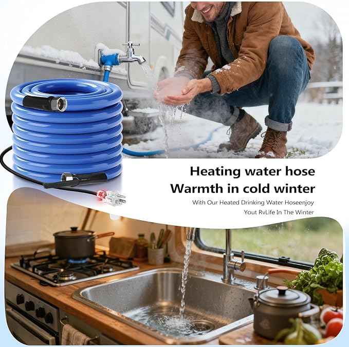 75FT Heated RV Water Hose - Freeze Protection Down to -45°F, Heavy-Duty PVC & Brass Fittings, 1/2" ID Lead-Free Hose for Camping/Poultry Farms Auto Accessory