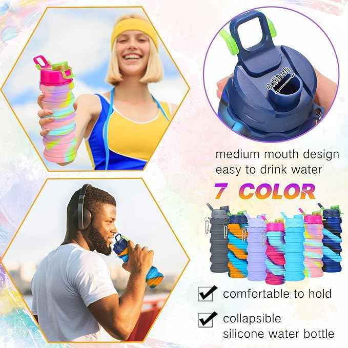 Sunnyray Collapsible Water Bottles Bulk Foldable Water Bottles 17oz Silicone Portable Leak Proof Reusable Sports with Clip for Travel Hiking Camping Outdoor(Camouflage,30 Pack)