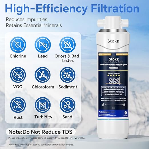 Stokk UC50 Under Sink Water Filter, Reduces Lead, Chlorine, Bad Taste & Odor, 26000 Gallons Under Counter Water Filter Systems Direct Connect to Kitchen Faucet, NSF/ANSI 372& 42& 53