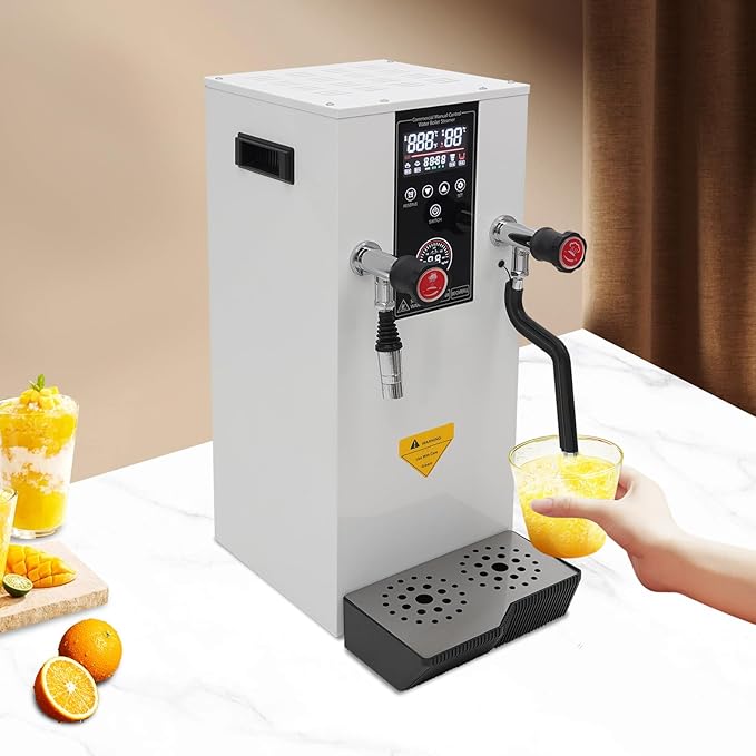 Hot Water Dispenser 3.2Gal Commercial Water Boiler with Cup Temperature Probe & Removable Drip Tray Timing1-12H Countertop Water Filter for Milk Tea Shops, Cold Drink Shops, Bars (White)