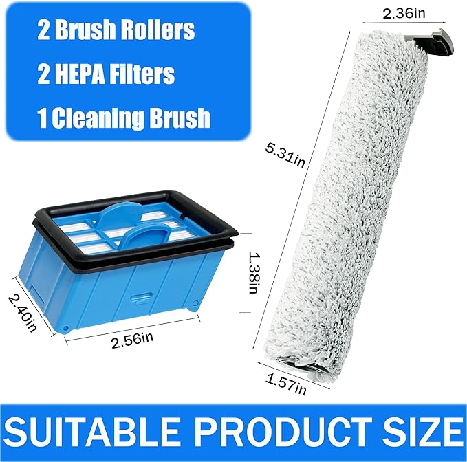 Crosswave Omniforce Replacement Parts, Roller Brush & Filters Kit for BISSELL Crosswave (Model 3882/3883/ OmniFind 3967F/ 3970F) Vacuum Cleaner - 2 Rolls, 2 Filters, 1 Tool Brush - AquaVibe