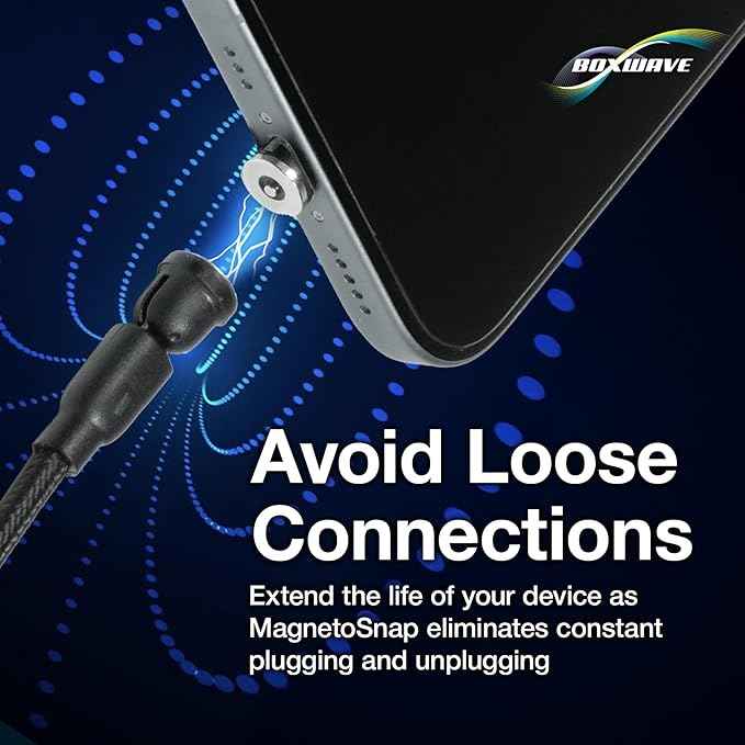 BoxWave Cable Compatible with LARQ Bottle PureVis 25 oz - MagnetoSnap AllCharge Cable, Magnet Charging Cable USB Type-C Micro USB - Jet Black