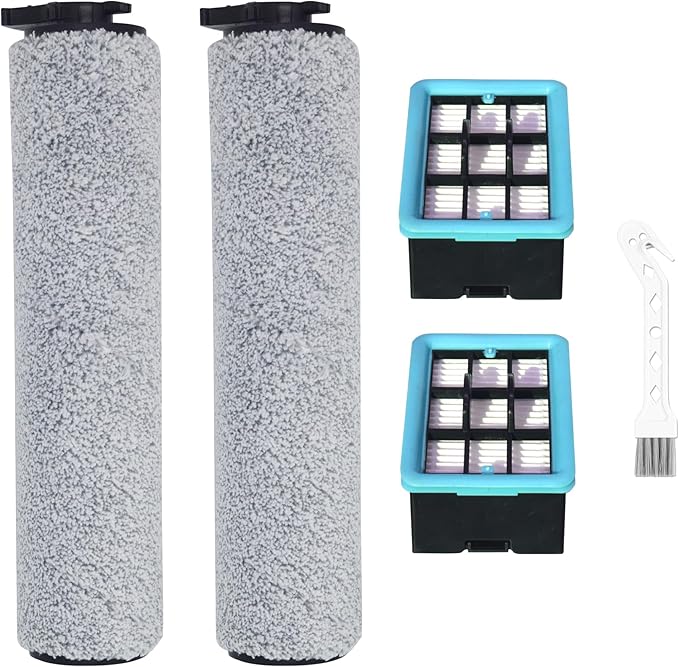 3831 Roller Brush & Filter Replacement Kit Compatible for Bissell Crosswave Hard Floor Expert Vacuum 3831 & HF2 3845N 3845 3847 3848(2 Brush Rolls + 2 Filter) Fit Bissell No. B0555,1637755,1632973 - AquaVibe