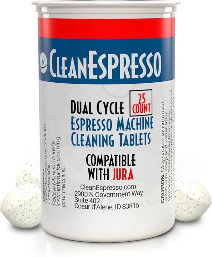 CleanEspresso - 25 Cleaning Tablets Designed For Jura Coffee Machines - 3.5g Dual Cycle Espresso Machine Cleaning Tablets for Jura Espresso Machines - Coffee Maker Cleaner - AquaVibe